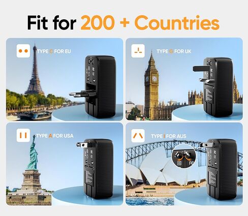 PD25W Mini Travel Adapter, Universal Power Adapter with 2 USB-C 1 USB-A, International Plug Adapter, Travel Essentials for US to EU UK AUS (Type-C/G/A/I), 1-Pack in Kuwait