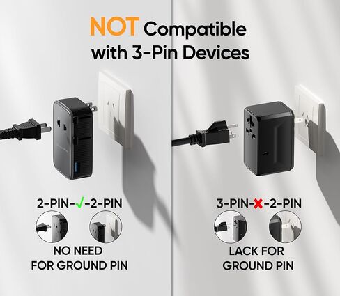 PD25W Mini Travel Adapter, Universal Power Adapter with 2 USB-C 1 USB-A, International Plug Adapter, Travel Essentials for US to EU UK AUS (Type-C/G/A/I), 1-Pack in Kuwait