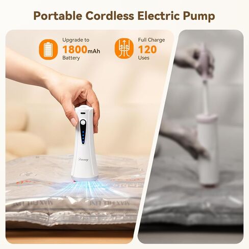 أكياس تخزين مفرغة للسفر مع مضخة هواء قابلة لإعادة الشحن، 12 حقيبة موفرة للمساحة للملابس والأمتعة وحقائب السفر، حل تخزين فعال ومحمول لأساسيات السفر in Kuwait