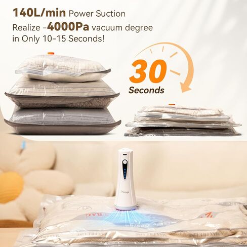 أكياس تخزين مفرغة للسفر مع مضخة هواء قابلة لإعادة الشحن، 12 حقيبة موفرة للمساحة للملابس والأمتعة وحقائب السفر، حل تخزين فعال ومحمول لأساسيات السفر in Kuwait