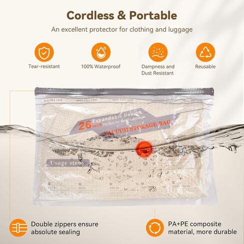 أكياس تخزين مفرغة للسفر مع مضخة هواء قابلة لإعادة الشحن، 12 حقيبة موفرة للمساحة للملابس والأمتعة وحقائب السفر، حل تخزين فعال ومحمول لأساسيات السفر in Kuwait