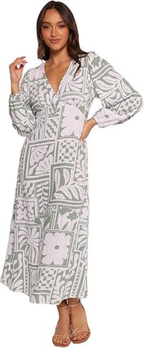 Petal & Pup Women's Kolby Long Sleeve Midi Dress Sage Print in Saudi Arabia
