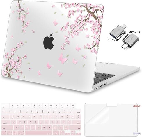 MOSISO Compatible with MacBook Air 13 inch Case M5 2026 M4 2025 M3 M2 2024-2022 A3449 A3240 A3113 A2681, Hard Shell&Keyboard Cover&Screen Film&Type C for MacBook Air 13.6 Case, Dancing Cherry Blossoms in Saudi Arabia