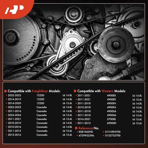 A-Premium Heavy-Duty Serpentine Drive Belt Compatible with Freightliner Coronado 2010-2016, 122SD 2014-2020/2022, Cascadia 2011-2021/2024-2025 & Western Star 4900EX, 4900FA, 4900SA, 5700XE, 106.29 In in Saudi Arabia