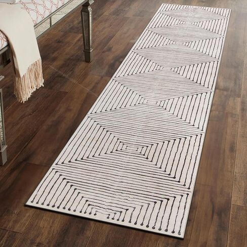 Rugshop Marbella Bohemian Stripes Washable Non Slip Runner Rug 2' x 6' Beige in Saudi Arabia