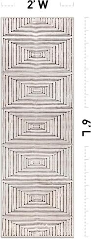 Rugshop Marbella Bohemian Stripes Washable Non Slip Runner Rug 2' x 6' Beige in Saudi Arabia