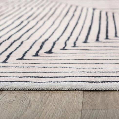 Rugshop Marbella Bohemian Stripes Washable Non Slip Runner Rug 2' x 6' Beige in Saudi Arabia