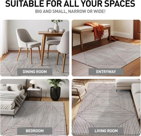 Rugshop Marbella Bohemian Stripes Washable Non Slip Runner Rug 2' x 6' Beige in Saudi Arabia