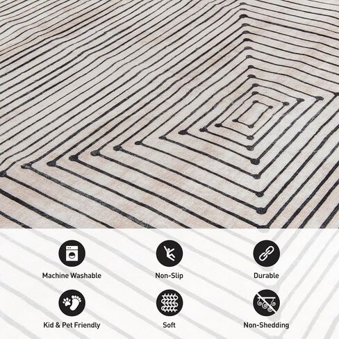 Rugshop Marbella Bohemian Stripes Washable Non Slip Runner Rug 2' x 6' Beige in Saudi Arabia