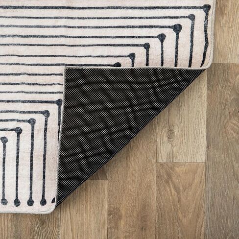 Rugshop Marbella Bohemian Stripes Washable Non Slip Runner Rug 2' x 6' Beige in Saudi Arabia