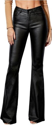 Floerns Women's Faux Leather Bell Bottoms Low Rise Skinny Flare Pants with Pockets in Saudi Arabia