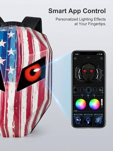 Gelrova LED Backpack for Motorcycle Bike Scooter - 25L Light Up with LED Eyes Screen, 15" Laptop Sleeve, Anti-Rain Zippers, Vintage US Flag Print, 19inch (Retro Americana) in Kuwait