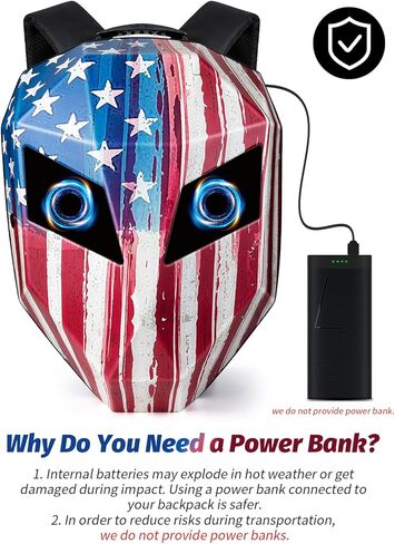 Gelrova LED Backpack for Motorcycle Bike Scooter - 25L Light Up with LED Eyes Screen, 15" Laptop Sleeve, Anti-Rain Zippers, Vintage US Flag Print, 19inch (Retro Americana) in Kuwait