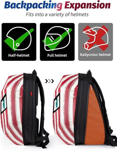 Gelrova LED Backpack for Motorcycle Bike Scooter - 25L Light Up with LED Eyes Screen, 15" Laptop Sleeve, Anti-Rain Zippers, Vintage US Flag Print, 19inch (Retro Americana) in Saudi Arabia