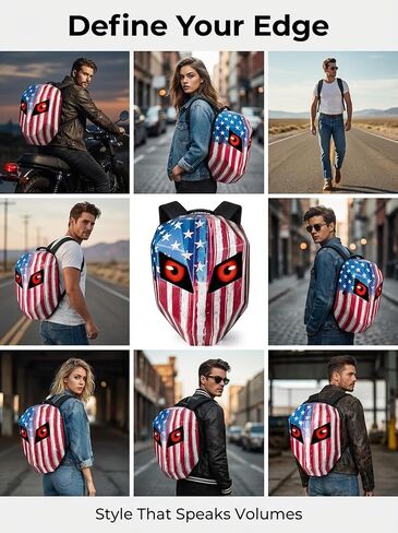 Gelrova LED Backpack for Motorcycle Bike Scooter - 25L Light Up with LED Eyes Screen, 15" Laptop Sleeve, Anti-Rain Zippers, Vintage US Flag Print, 19inch (Retro Americana) in Kuwait