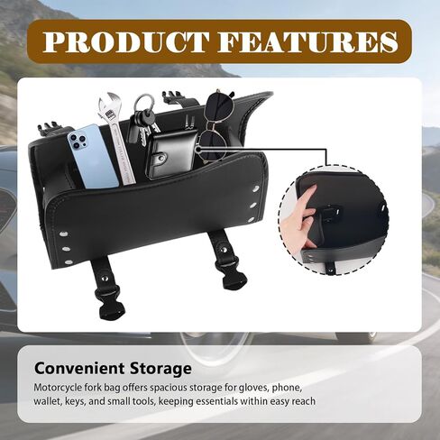 2026 New Motorcycle Handlebar Bag,Leather Waterproof Motorcycle Fork Bag for Storing Gloves/Sunglasses/Phones,Universal Motorcycles Tool Bags Motorcycles Accessories in Kuwait
