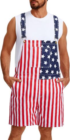 ملابس رجالي العلم الأمريكي من قماش الدنيم بأشرطة قابلة للتعديل في الرابع من يوليو، شورت مريلة رومبير in Kuwait