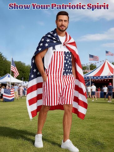 ملابس رجالي العلم الأمريكي من قماش الدنيم بأشرطة قابلة للتعديل في الرابع من يوليو، شورت مريلة رومبير in Kuwait