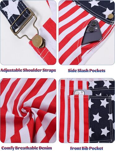 ملابس رجالي العلم الأمريكي من قماش الدنيم بأشرطة قابلة للتعديل في الرابع من يوليو، شورت مريلة رومبير in Kuwait