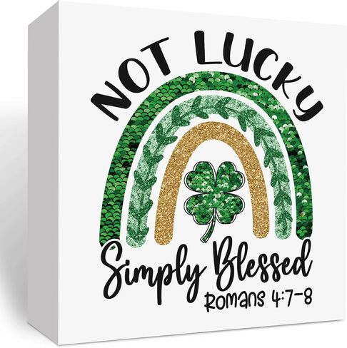 St Patrick's Day Decorations Irish Blessing Sign St Patrick's Day Tiered Tray Decorations Shamrock Decorations Not Lucky Simply Blessed Romans 4:7-8, Tray Object for Home Table Desk Office Party Decor in Saudi Arabia