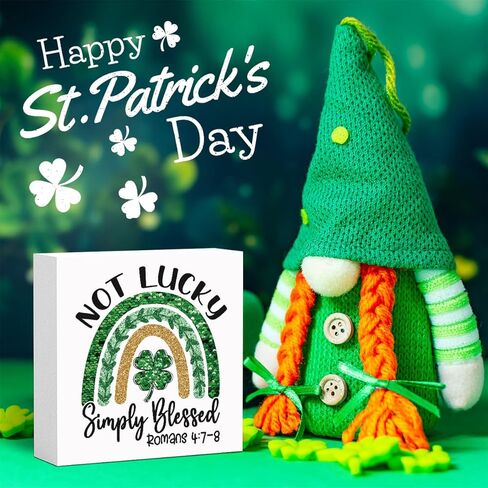 St Patrick's Day Decorations Irish Blessing Sign St Patrick's Day Tiered Tray Decorations Shamrock Decorations Not Lucky Simply Blessed Romans 4:7-8, Tray Object for Home Table Desk Office Party Decor in Saudi Arabia