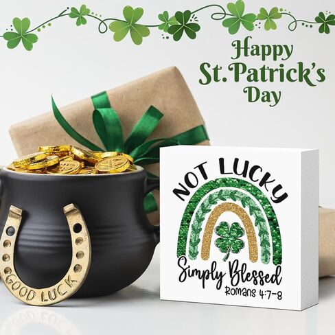 St Patrick's Day Decorations Irish Blessing Sign St Patrick's Day Tiered Tray Decorations Shamrock Decorations Not Lucky Simply Blessed Romans 4:7-8, Tray Object for Home Table Desk Office Party Decor in Saudi Arabia