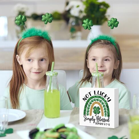 St Patrick's Day Decorations Irish Blessing Sign St Patrick's Day Tiered Tray Decorations Shamrock Decorations Not Lucky Simply Blessed Romans 4:7-8, Tray Object for Home Table Desk Office Party Decor in Saudi Arabia