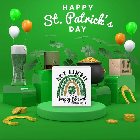St Patrick's Day Decorations Irish Blessing Sign St Patrick's Day Tiered Tray Decorations Shamrock Decorations Not Lucky Simply Blessed Romans 4:7-8, Tray Object for Home Table Desk Office Party Decor in Saudi Arabia