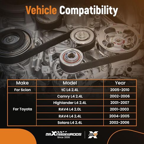 مجموعة شداد الحزام maxpeedingrod 38216 مع بكرة لتويوتا كامري 2002-2006 RAV4 2001-2005 هايلاندر 2001-2007 سليل tC 2005-2010 سولارا 2002-2006 L4 2.0L 2.4L 166200W110 1662028010 1662028090 in Saudi Arabia