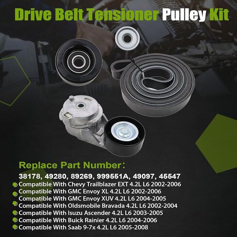 Drive Belt Tensioner Fit for Chevy Trailblazer 2002-2006, Fit for GMC Envoy 2002-2006, Fit for Bravada 2002-2004, Fit for Ascender 2003-2005, Fit for Buick 2004-2006 Pulley Kit in Saudi Arabia