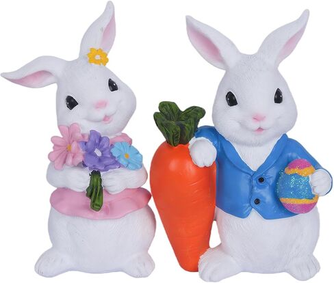Easter Decorations 2 PCS Spring Decor Bunny Easter Decor Home Rabbit Mantle Easter Basket Stuffers Essentials Carrot Eggs Flower Centerpiece Figurines Gifts in Kuwait