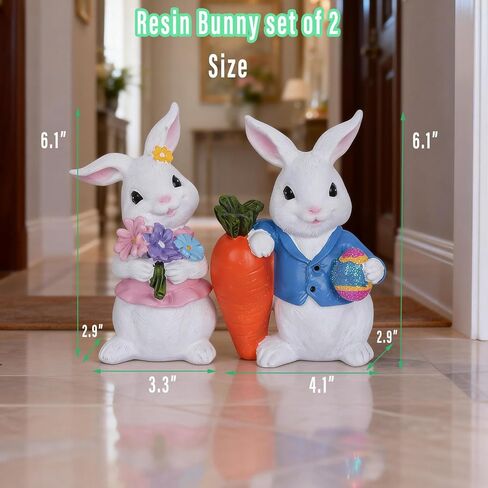 Easter Decorations 2 PCS Spring Decor Bunny Easter Decor Home Rabbit Mantle Easter Basket Stuffers Essentials Carrot Eggs Flower Centerpiece Figurines Gifts in Kuwait
