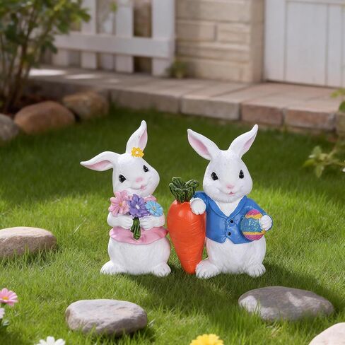 Easter Decorations 2 PCS Spring Decor Bunny Easter Decor Home Rabbit Mantle Easter Basket Stuffers Essentials Carrot Eggs Flower Centerpiece Figurines Gifts in Kuwait