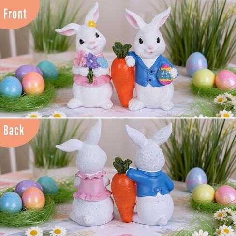 Easter Decorations 2 PCS Spring Decor Bunny Easter Decor Home Rabbit Mantle Easter Basket Stuffers Essentials Carrot Eggs Flower Centerpiece Figurines Gifts in Kuwait