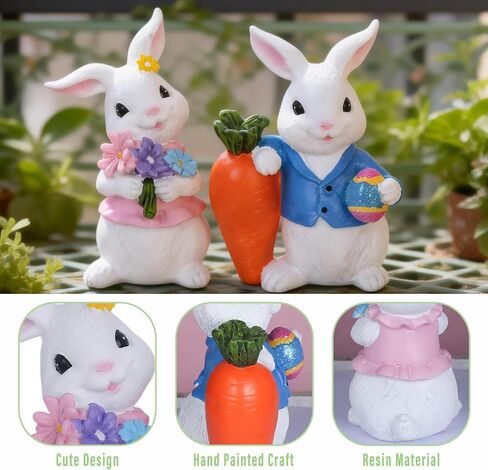 Easter Decorations 2 PCS Spring Decor Bunny Easter Decor Home Rabbit Mantle Easter Basket Stuffers Essentials Carrot Eggs Flower Centerpiece Figurines Gifts in Kuwait