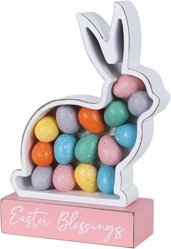 زينة عيد الفصح، أرنب MEETYAMOR مع البيض، كتلة خشبية لبيت المزرعة، ديكور عيد الفصح، علامة بركات على شكل أرنب ديكورات داخلية للمنزل، وغرفة المعيشة، والطاولات، والرف in Kuwait