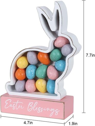 زينة عيد الفصح، أرنب MEETYAMOR مع البيض، كتلة خشبية لبيت المزرعة، ديكور عيد الفصح، علامة بركات على شكل أرنب ديكورات داخلية للمنزل، وغرفة المعيشة، والطاولات، والرف in Kuwait