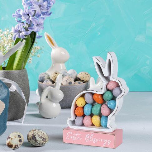 زينة عيد الفصح، أرنب MEETYAMOR مع البيض، كتلة خشبية لبيت المزرعة، ديكور عيد الفصح، علامة بركات على شكل أرنب ديكورات داخلية للمنزل، وغرفة المعيشة، والطاولات، والرف in Kuwait