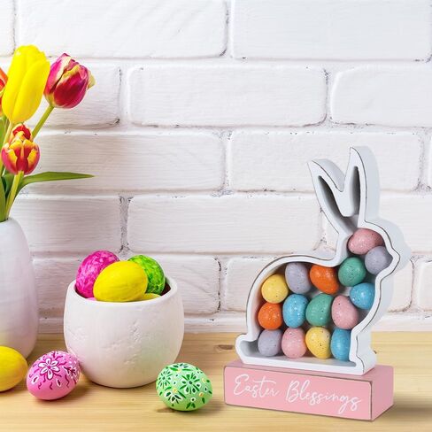 زينة عيد الفصح، أرنب MEETYAMOR مع البيض، كتلة خشبية لبيت المزرعة، ديكور عيد الفصح، علامة بركات على شكل أرنب ديكورات داخلية للمنزل، وغرفة المعيشة، والطاولات، والرف in Kuwait