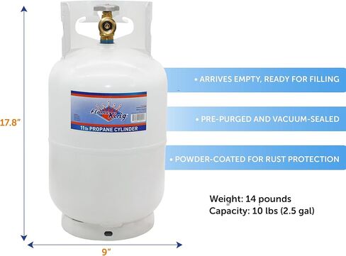 Flame King YSN10LB 10LB Steel Propane Tank Cylinder with Type 1 Overflow Protection Device Valve, for Camping, Fire Pits, Heaters, Grills, Overlanding, White in Kuwait