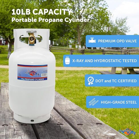Flame King YSN10LB 10LB Steel Propane Tank Cylinder with Type 1 Overflow Protection Device Valve, for Camping, Fire Pits, Heaters, Grills, Overlanding, White in Kuwait