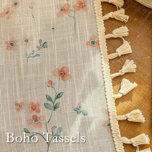 MYSKY HOME Pink Floral Boho Linen Farmhouse Spring Curtains 84 Inches Long 2 Panels Set Rustic Pattern Semi Sheer Drapes with Tassels Back Tab for Living Room Girls Bedroom Nursery, 50" Wide in Kuwait