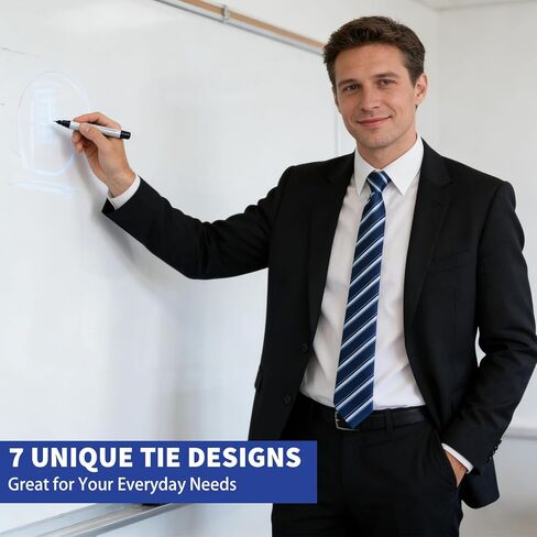 7 Pcs Clip on Tie 20 Inch Men Clip on Necktie Solid Striped Plaid Mixed Lot Tie for Office School Wedding in Kuwait