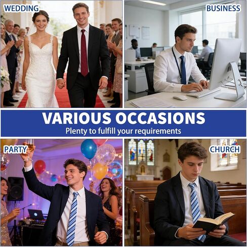 7 Pcs Clip on Tie 20 Inch Men Clip on Necktie Solid Striped Plaid Mixed Lot Tie for Office School Wedding in Kuwait