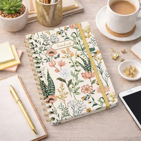 Spiral Journal Notebook for Women, A5 Cute College Ruled Hardcover Notebook for,Work Note Taking,160 Pages, Flower Garden in Saudi Arabia