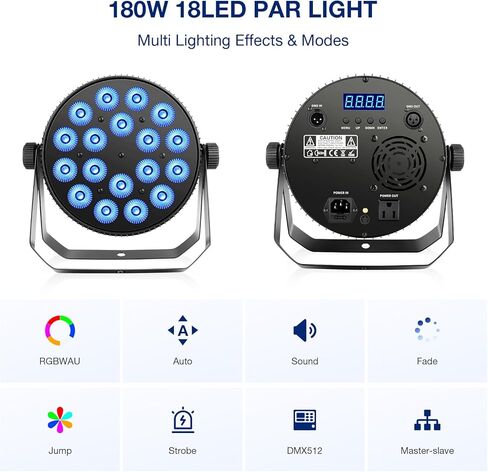 Par Light for Stage Lighting - OPPSK 180W 18LED 6IN1 RGBWAUV HEX LED Par Light DMX Control Sound Activated Uplights for Events Concert Birthday Wedding Party Music Live Show Church DJ Stage Lighting in Kuwait