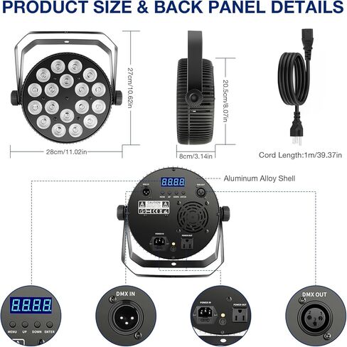 Par Light for Stage Lighting - OPPSK 180W 18LED 6IN1 RGBWAUV HEX LED Par Light DMX Control Sound Activated Uplights for Events Concert Birthday Wedding Party Music Live Show Church DJ Stage Lighting in Kuwait