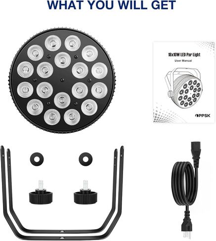 Par Light for Stage Lighting - OPPSK 180W 18LED 6IN1 RGBWAUV HEX LED Par Light DMX Control Sound Activated Uplights for Events Concert Birthday Wedding Party Music Live Show Church DJ Stage Lighting in Kuwait