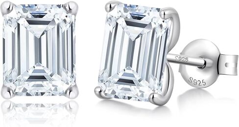 Brilliant Emerald-cut/Cushion-cut/Kite-cut/Rhombus-cut Stud Earrings, 925 Sterling Silver Cubic Zirconia CZ Earrings for Women Men Personalized Hypoallergenic Stud Jewelry Gift for Her & Him in Saudi Arabia