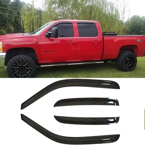 Side Window Wind Deflector,4pc Outside Tape-On Rain Guards Set, Window Visor fit for 1999-2006 Chevy Silverado&GMC Sierra 1500/2500/3500/2500HD and 2007 HD Classic Extended Cab 94044 in Kuwait